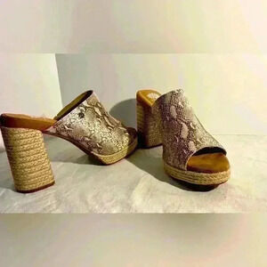 Yellow Box Mules with Espadrille Heel and side detail